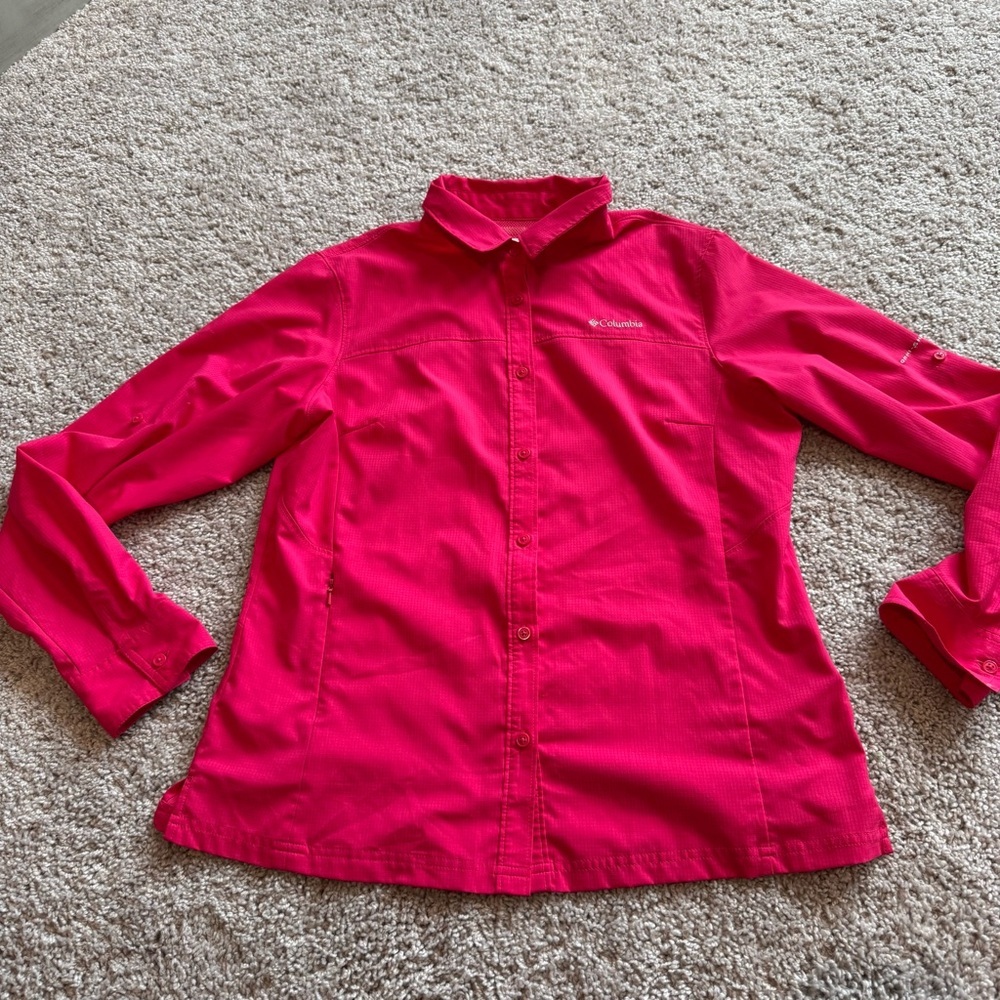 Columbia Hot Pink Long-Sleeve Outdoor Button-Up Size Large